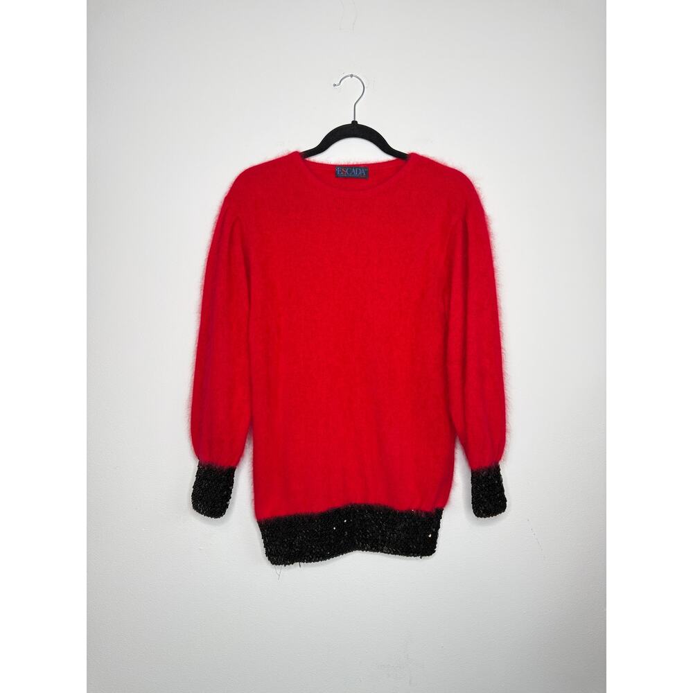 Vintage Escada Angora Sequin Sweater Red Black EU 36